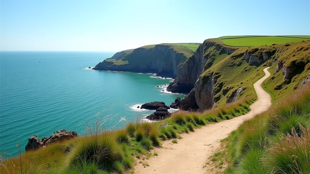 Scenic view of Dunmore East cliffs with coastal waters and green landscape