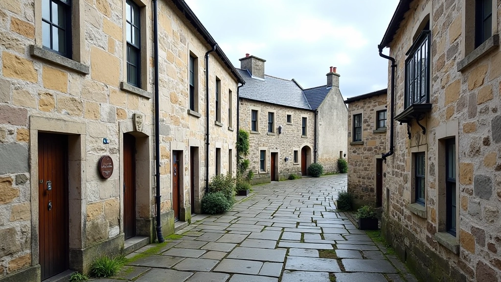 Medieval stone buildings with narrow windows and weathered facades lining the Waterford quayside