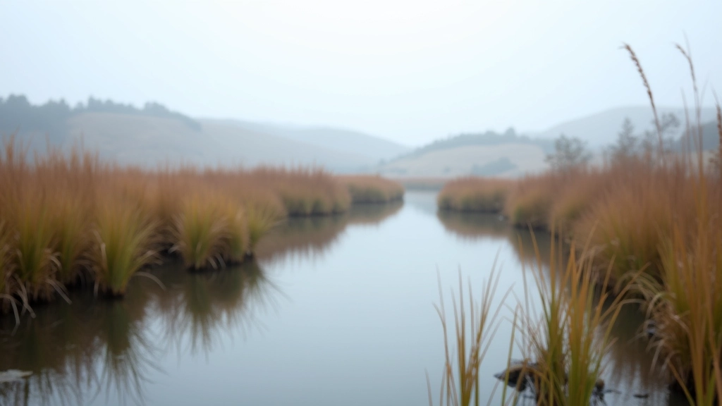 Estuary wetlands with reeds and wildlife viewing areas