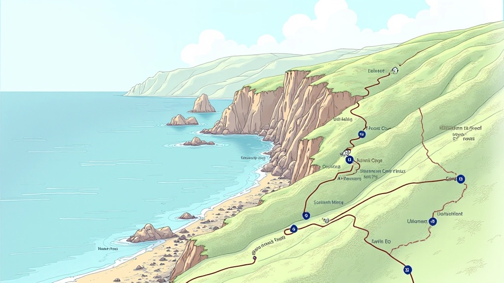Detailed topographic map of Dunmore East Cliff Path with marked waypoints and elevation profile